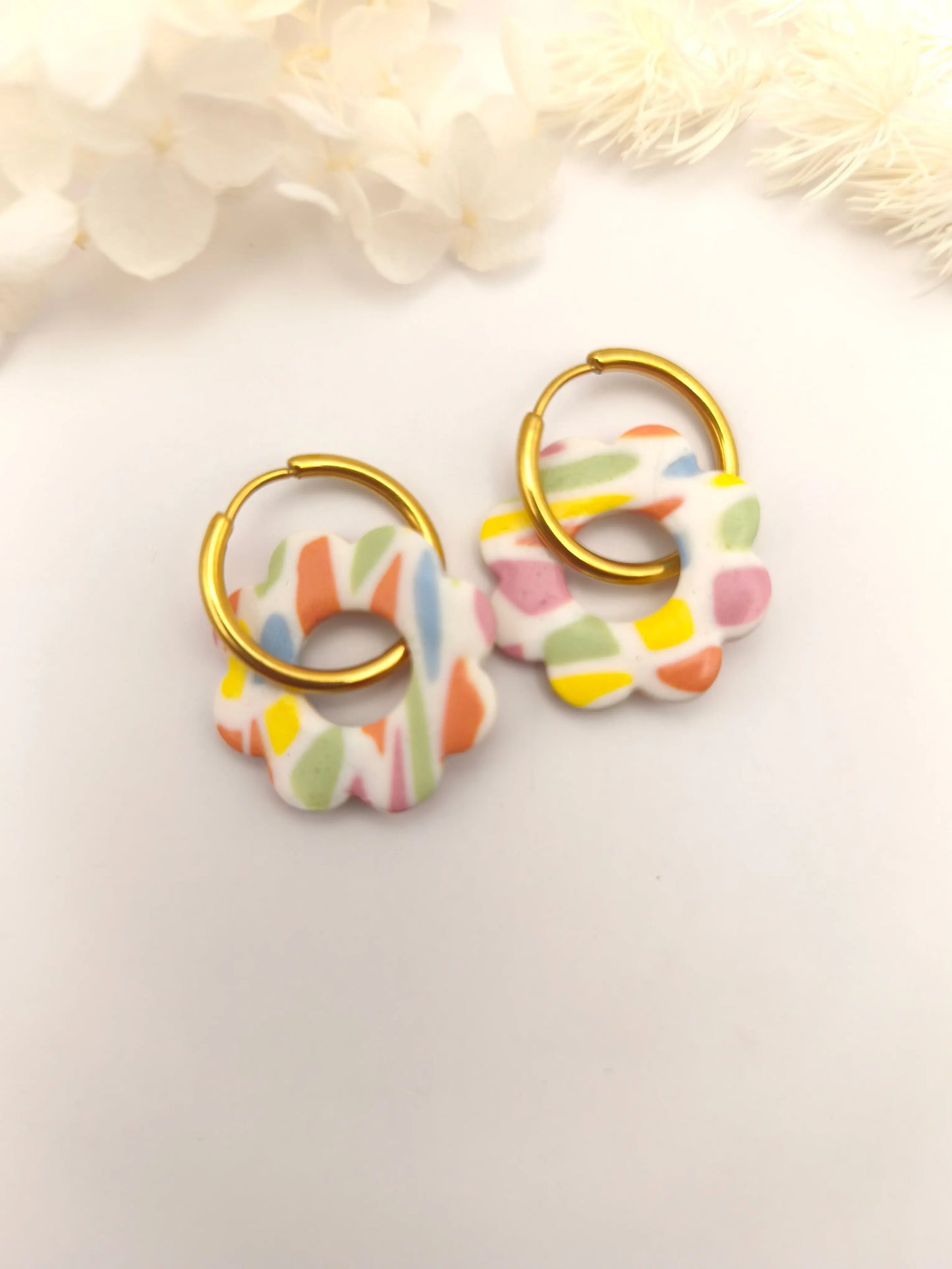 La Bouclette Dorée - Boucles d'oreilles créoles en argile polymère La Bouclette Dorée