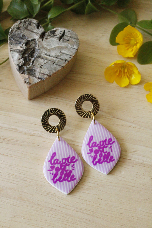 La Bouclette Dorée - Boucles d’oreilles La vie est Belle Rose et Fuschia