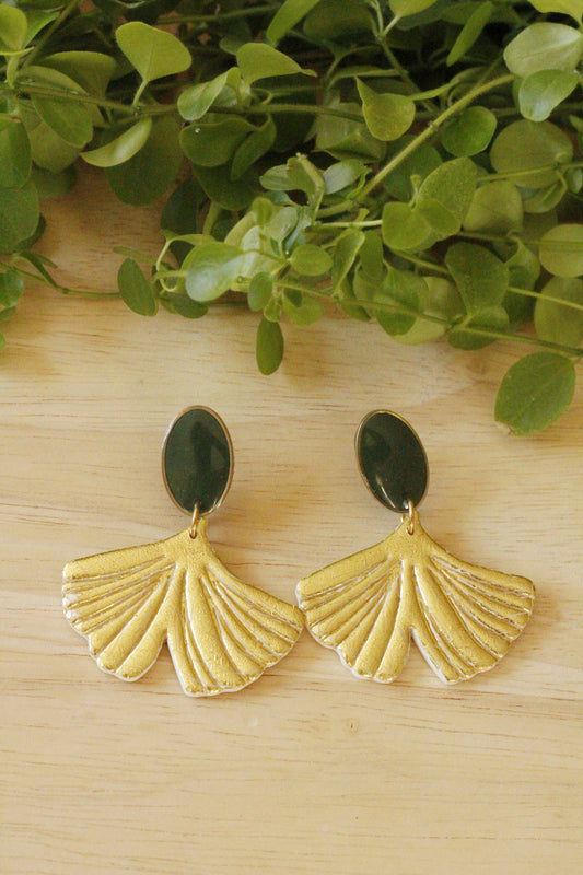 Boucles d'oreilles feuille de Ginkgo doré, faite main