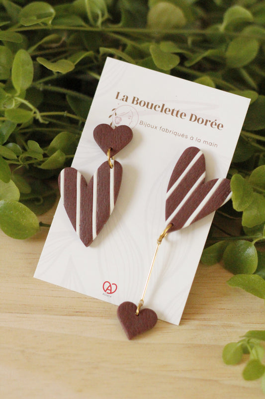 Boucles d'oreilles asymétriques rayées - fabriquées à la main