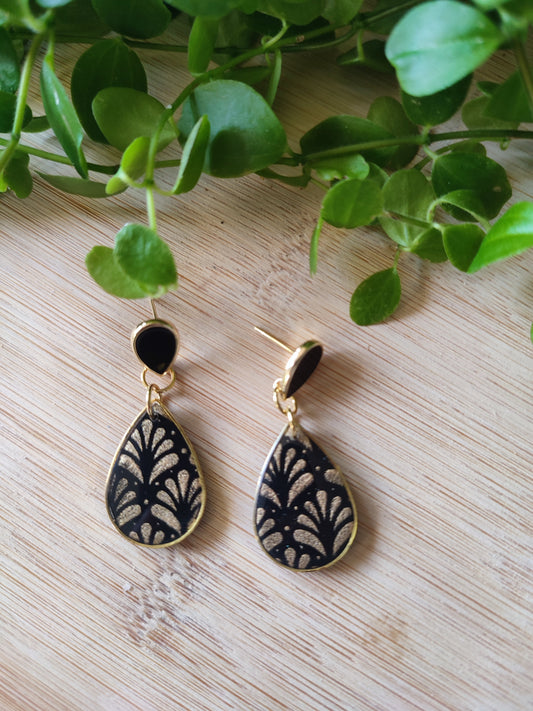 La Bouclette  Dorée - Boucles d'oreilles pendantes noires et dorées