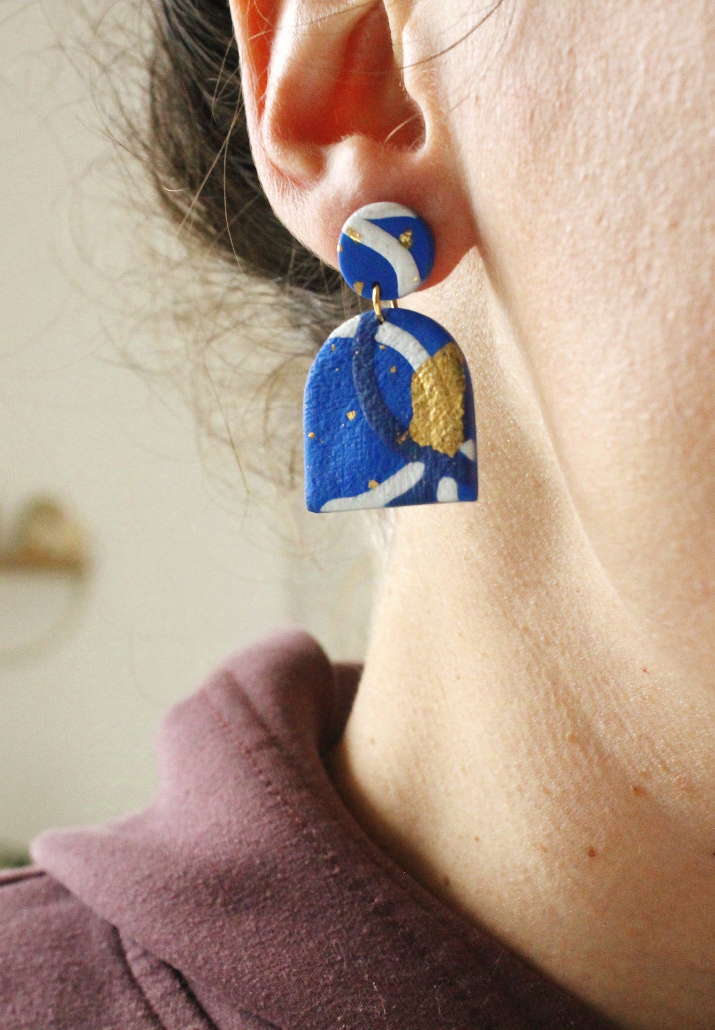 La Bouclette  Dorée - Boucles d'oreilles pendantes - bleu cobalt