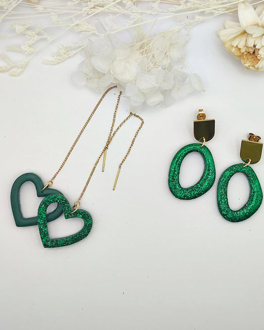 La Bouclette  Dorée - Boucles d'oreilles pendantes en argile polymère, pailleté vert