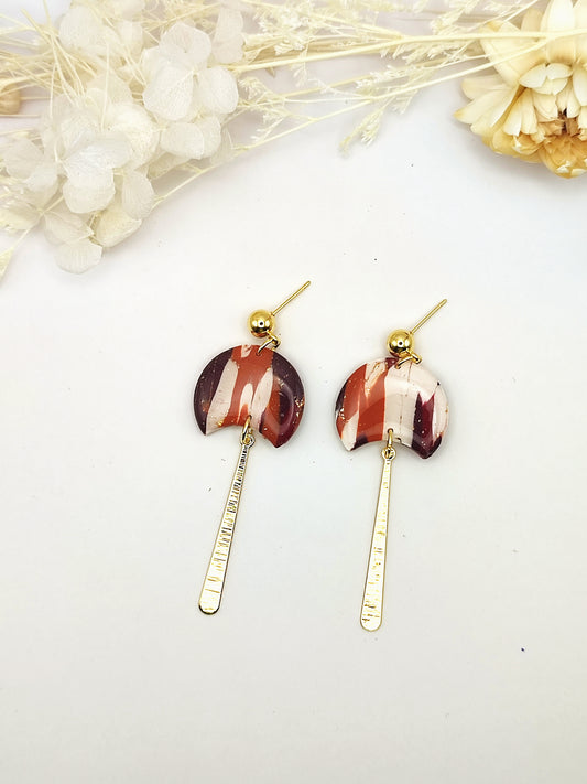 La Bouclette Dorée - Boucles d'oreilles pendantes - marbré cognac pourpre et violet