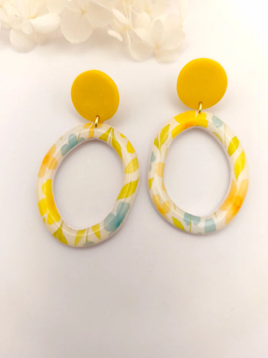 La Bouclette Dorée - Boucles d'oreilles fleuries en argile polymère