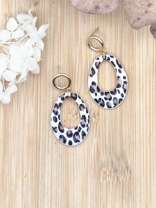 La Bouclette  Dorée - Boucles d'oreilles pendantes en argile polymère, effet léopard La Bouclette Dorée
