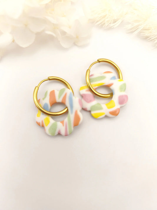 La Bouclette  Dorée - Boucles d'oreilles créoles en argile polymère