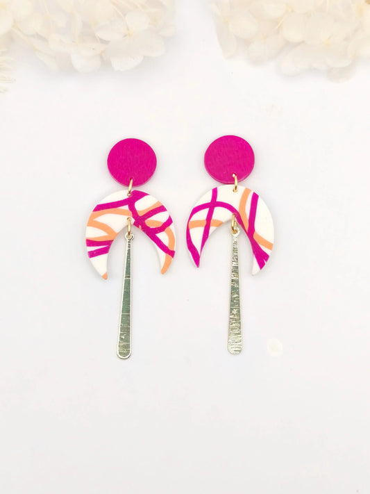 La Bouclette Dorée - Boucles d'oreilles collection Abricot et Fuchsia en argile polymère La Bouclette Dorée