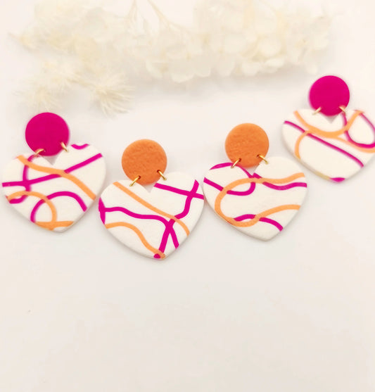 La Bouclette Dorée - Boucles d'oreilles collection Abricot et Fuchsia en argile polymère La Bouclette Dorée