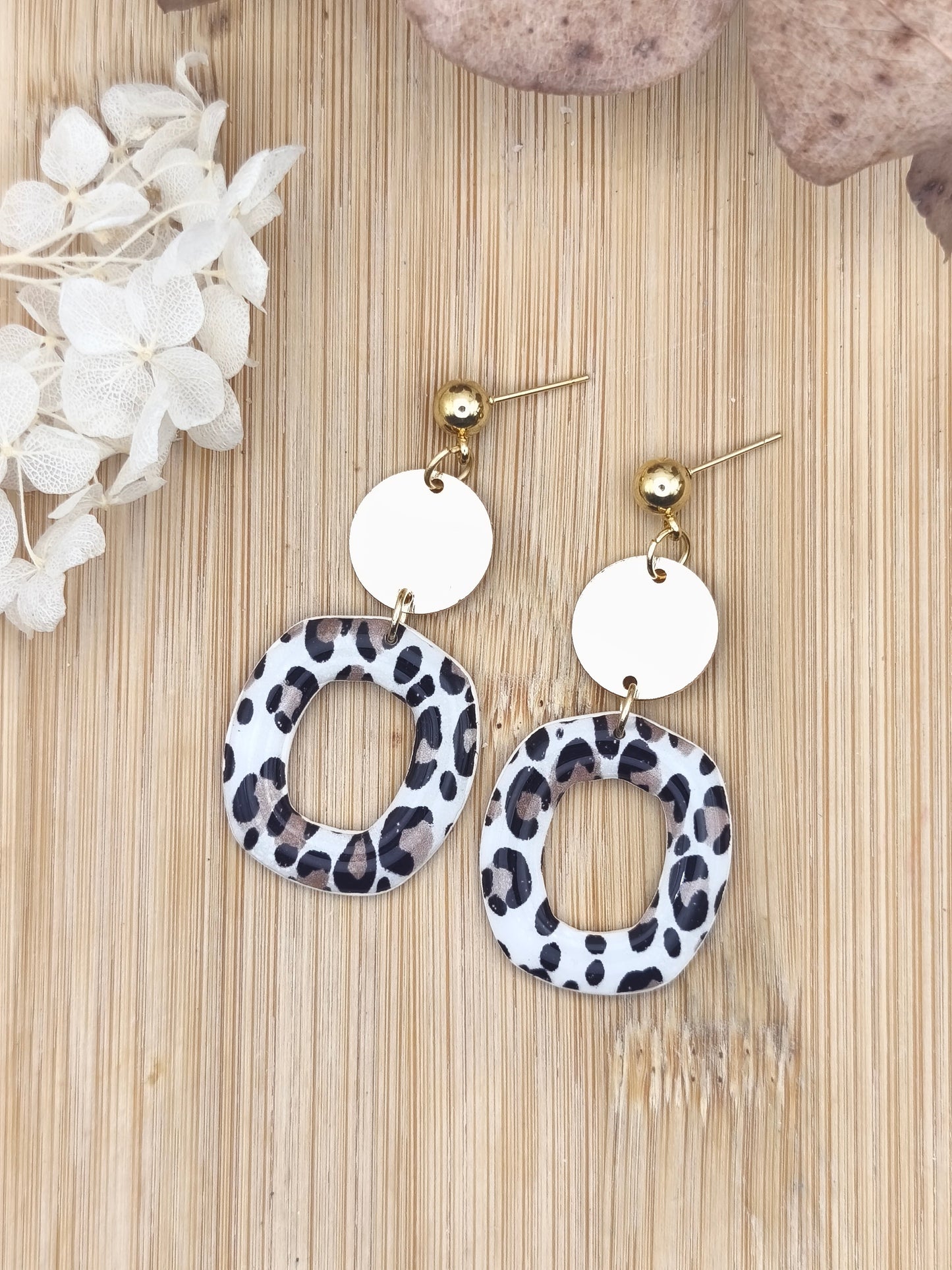 (Copie) La Bouclette  Dorée - Boucles d'oreilles pendantes en argile polymère, effet léopard La Bouclette Dorée