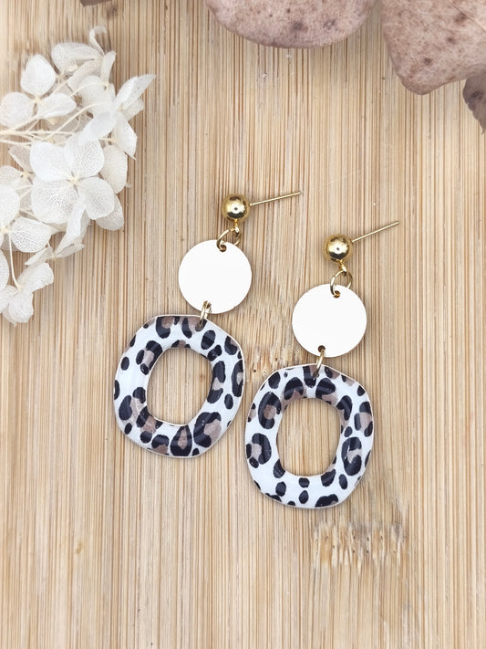 (Copie) La Bouclette  Dorée - Boucles d'oreilles pendantes en argile polymère, effet léopard La Bouclette Dorée