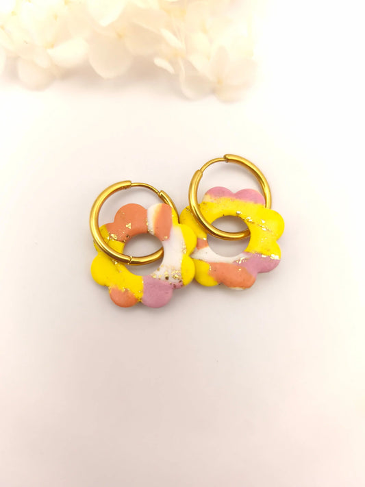 La Bouclette  Dorée - Boucles d'oreilles créoles en argile polymère